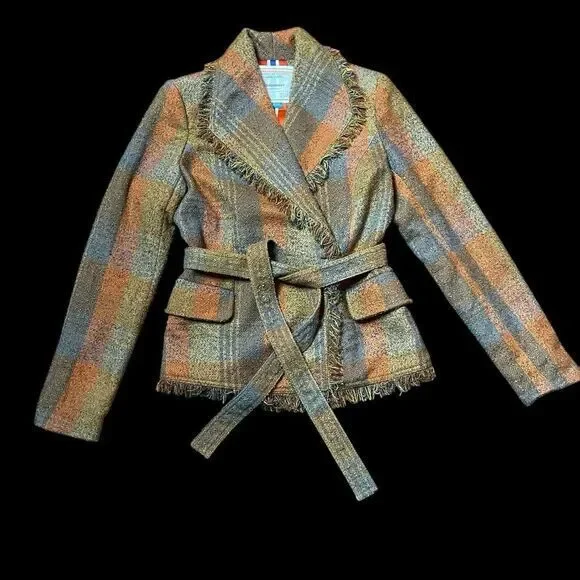 Anthropologie Orange and Brown Plaid Blazer - Picture 7 of 12